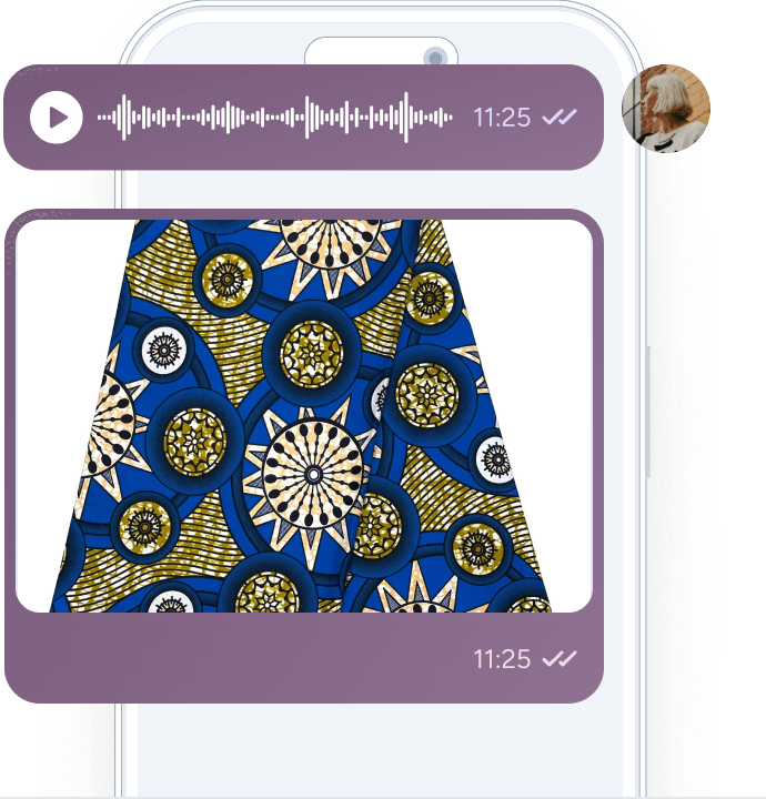 A seller sends a voice message and product photo to DJASSAman